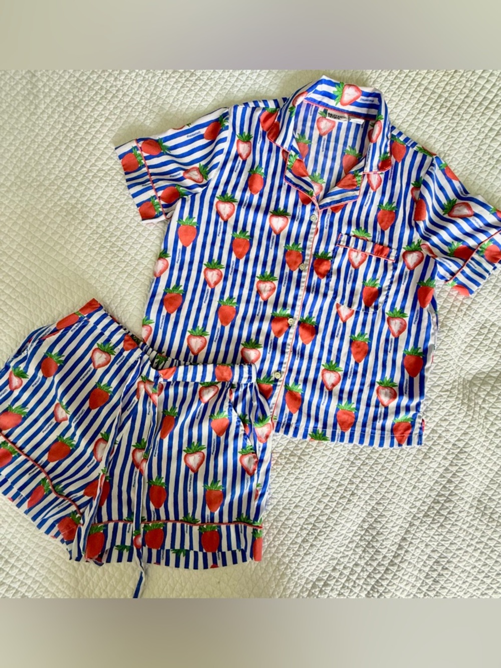 Bouffants & Broken Hearts Strawberry Stripe Pajama Set S - Picture 2 of 6